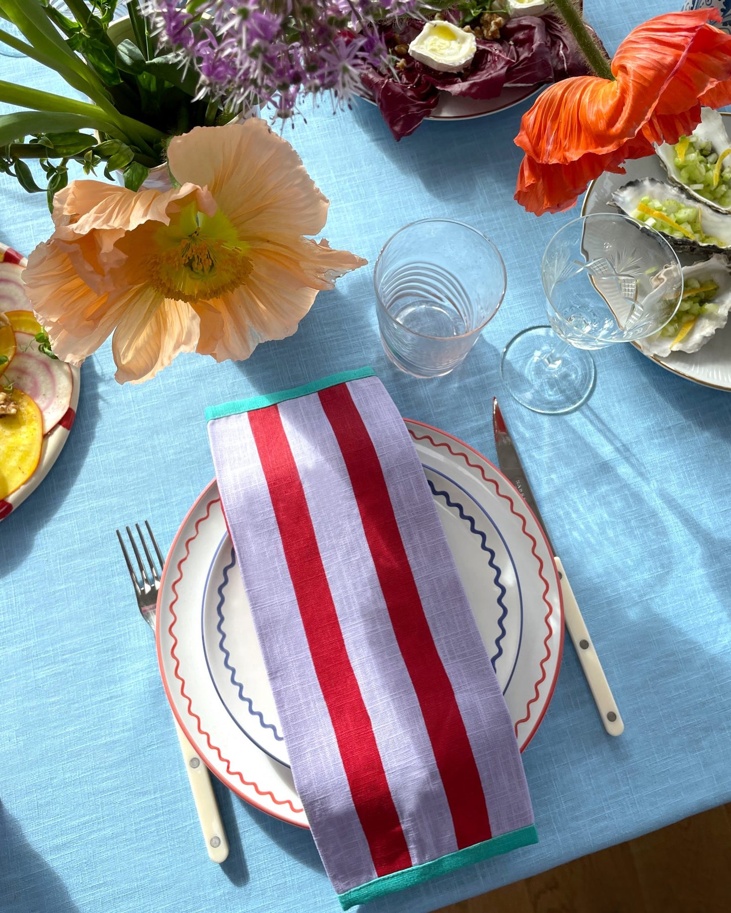 Serviette, 2er MARINIÈTTE flieder & rot Bild 1