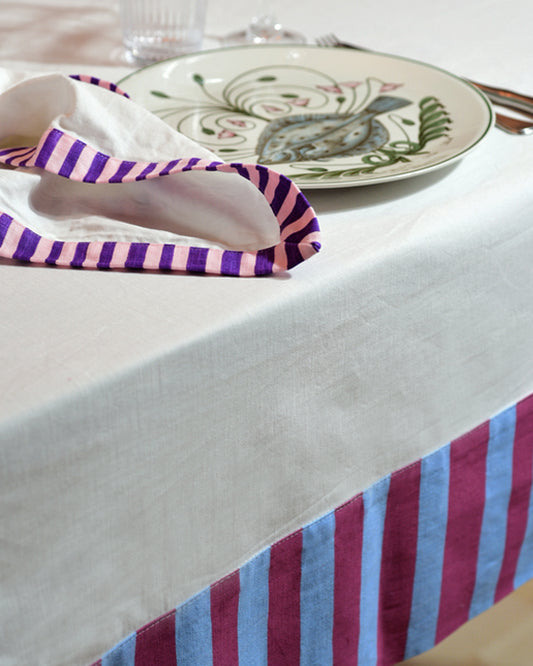 Tischdecke RAYURES AU DÎNER weiß, hellblau & rosa Bild 1