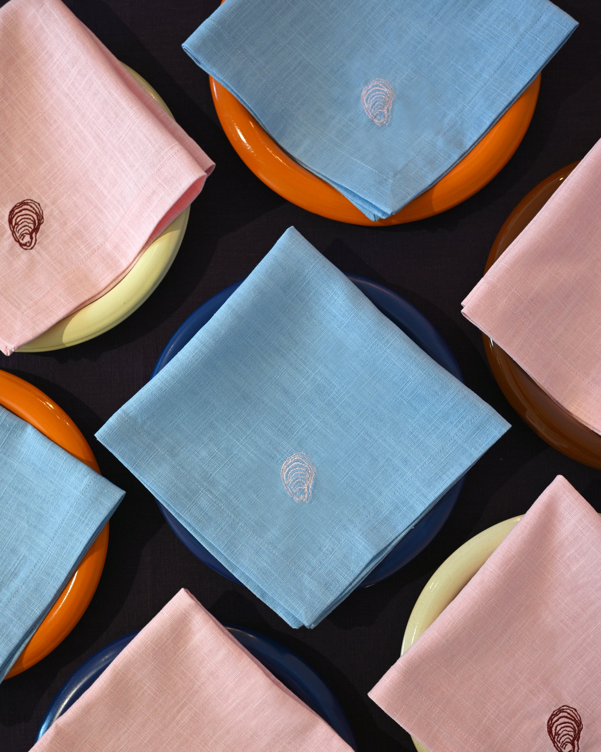 Serviette, 2er HUÎTRE hellblau & rosa Bild 1