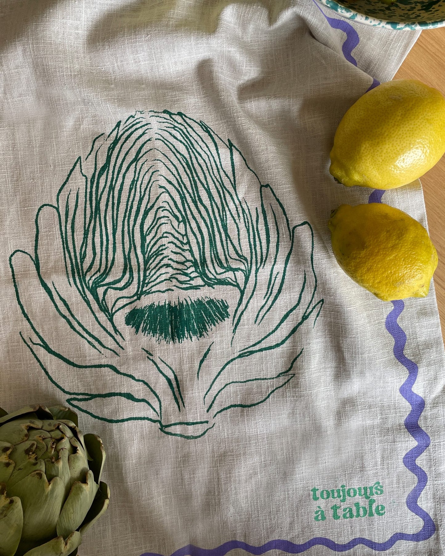 Geschirrtuch L'ARTICHAUT beige & dunkelgrün Bild 1