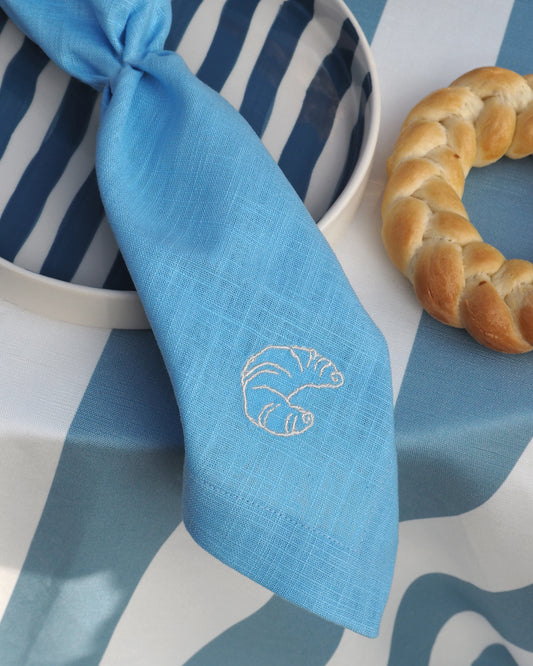 Serviette, 2er CROISSANT hellblau & creme Bild 1