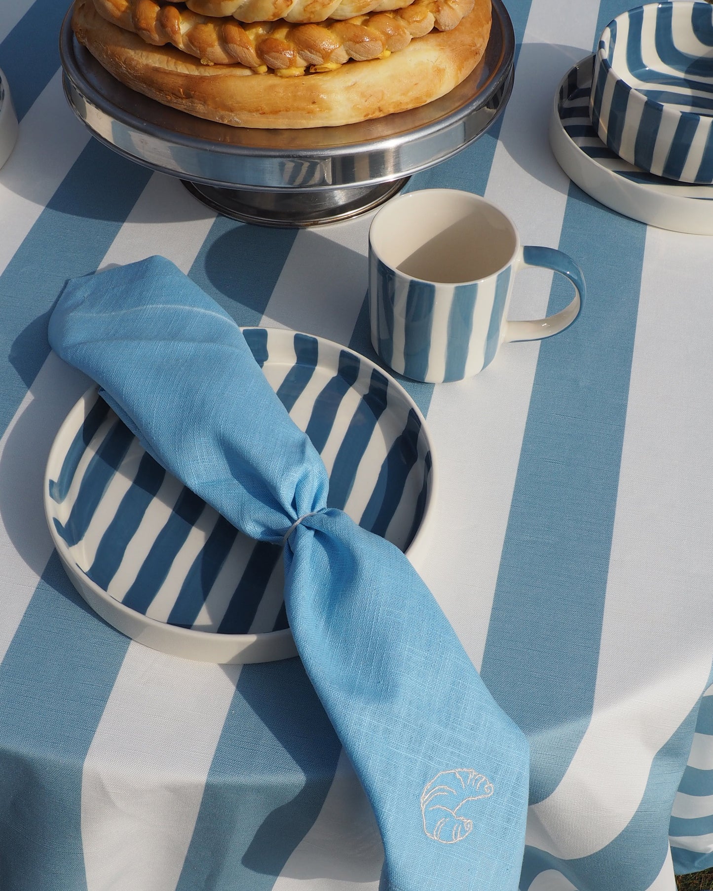 Serviette, 2er CROISSANT hellblau & creme Bild 3
