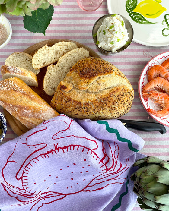 Geschirrtuch SALUT LE CRABE flieder & dunkelgrün Bild 1