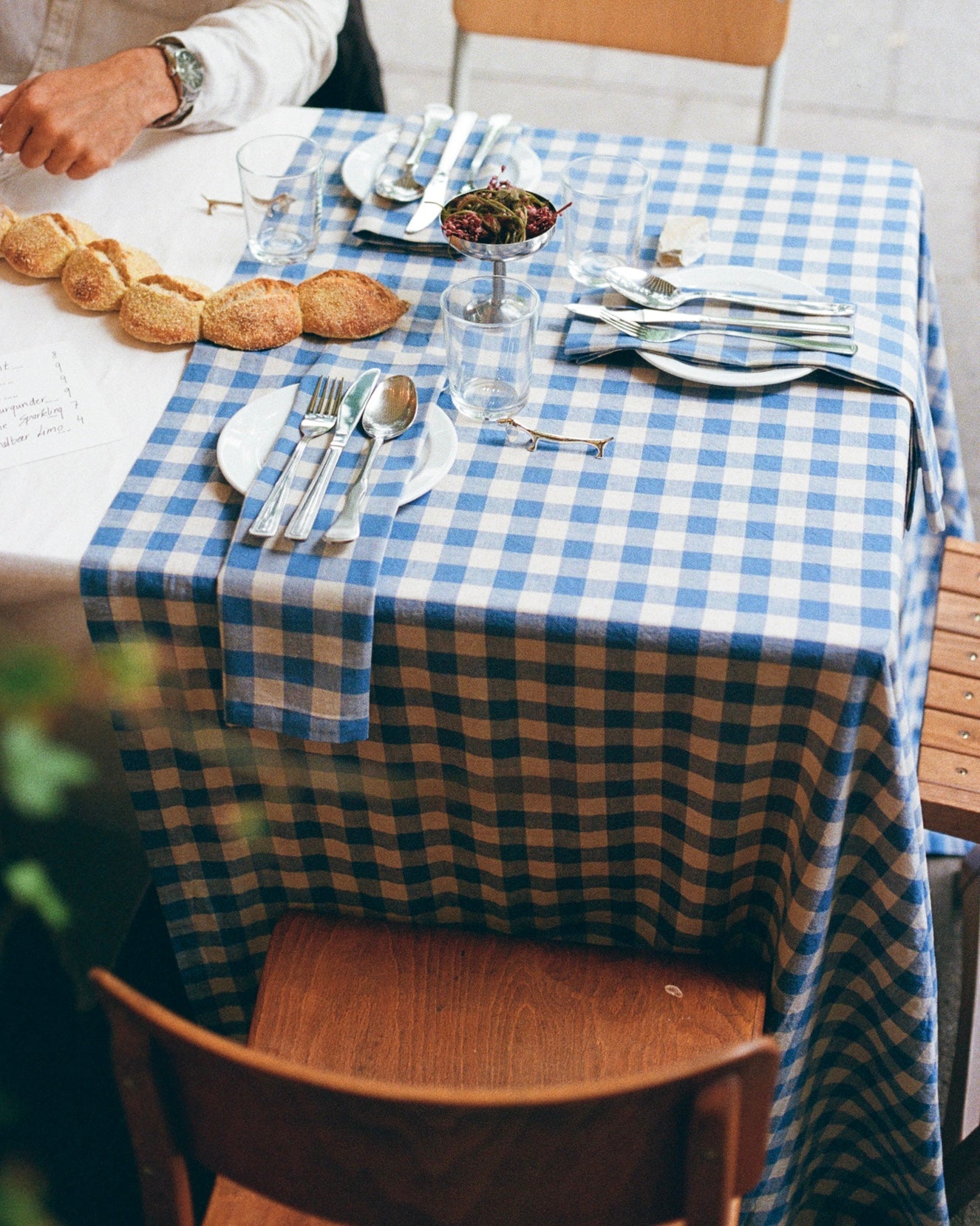 Serviette, 2er VICHY BLEU cremeweiß & blau Bild 1
