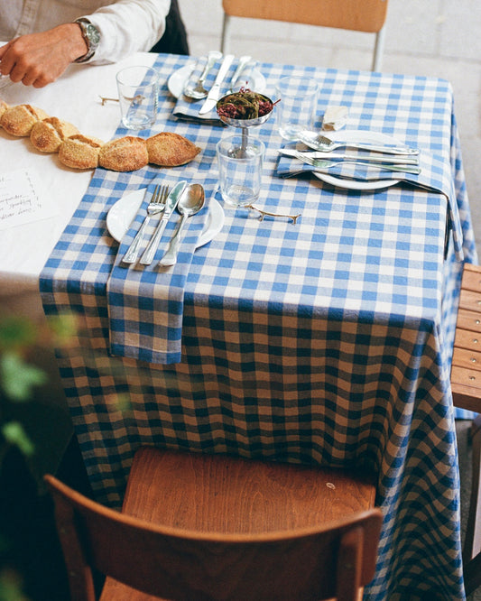 Serviette, 2er VICHY BLEU cremeweiß & blau Bild 1