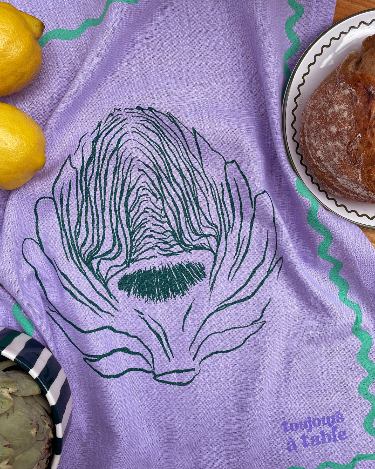 Geschirrtuch L'ARTICHAUT flieder & dunkelgrün Bild 1