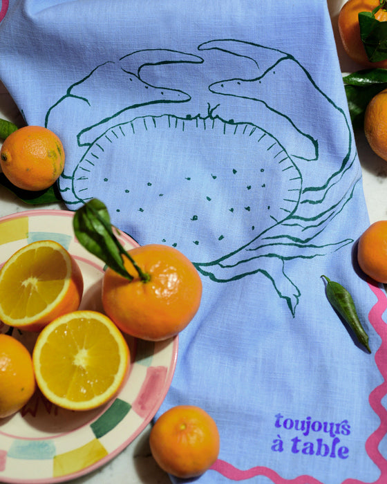 Geschirrtuch SALUT LE CRABE hellblau & rosa Bild 1