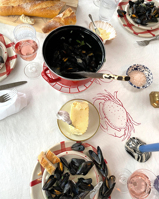 Tischdecke LE CRABE HEUREUX rot & flieder Bild 1